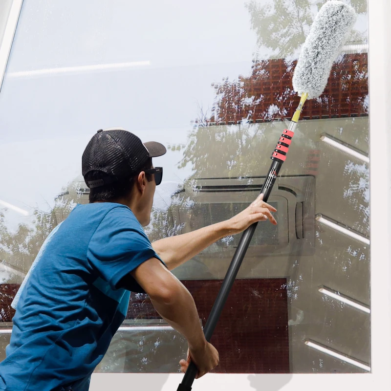 HOMCOM 4 Pieces Extendable Feather Duster with Aluminium Telescopic Pole 69"- 284", Microfiber Duster Cleaning Kit with Bendable Head for Cleaning High Ceiling Fans, Blinds, Cobweb