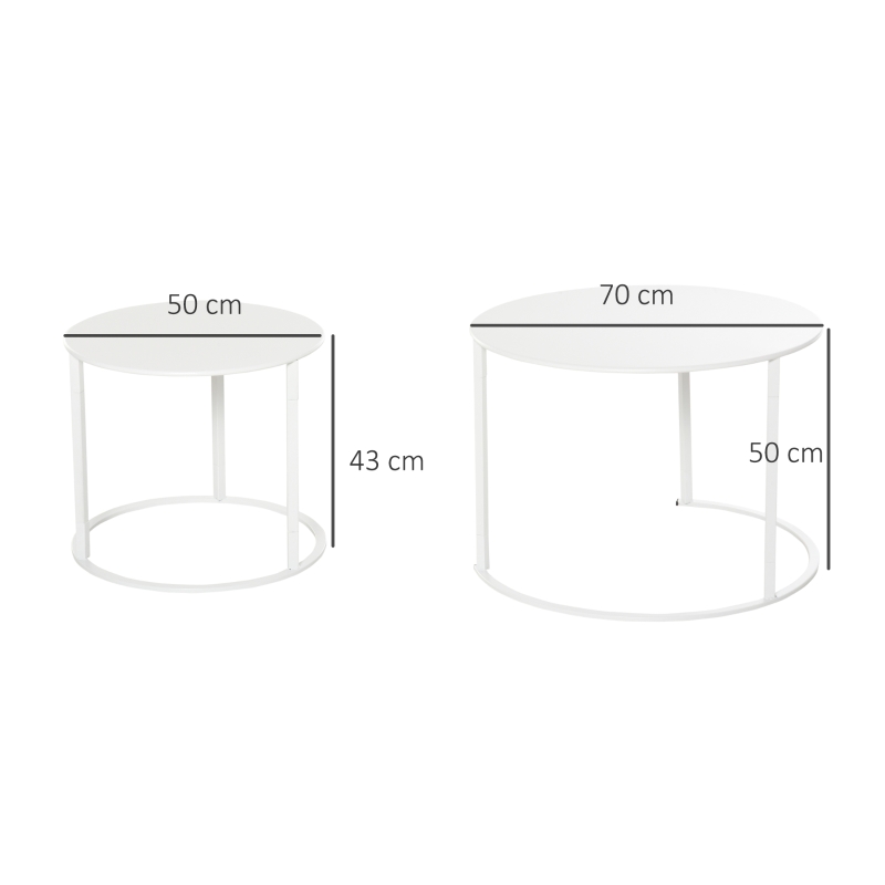 Bijzettafel set van 2 tuin salontafel koffietafel woonkamer metaal wit