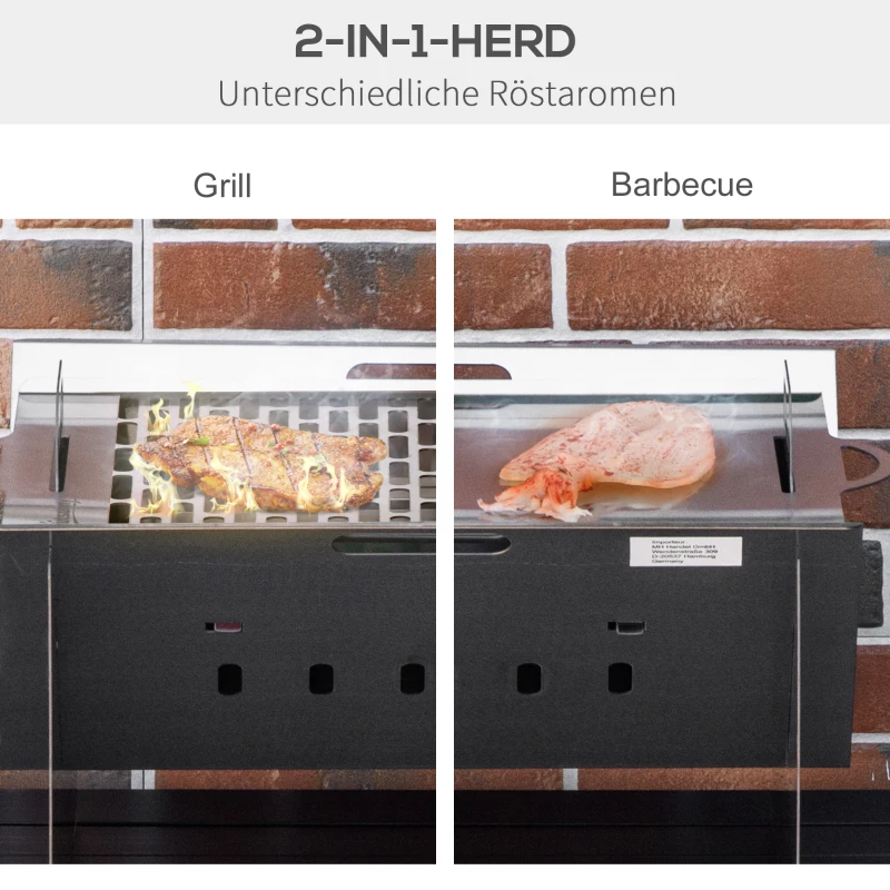 Outsunny Tischgrill Gasgrill BBQ abnehmbar Camping Grill mit Grillnetz Schlauch klein Outdoor Tischgasgrill Picknick Edelstahl Silber 52 x 40 x 31 cm