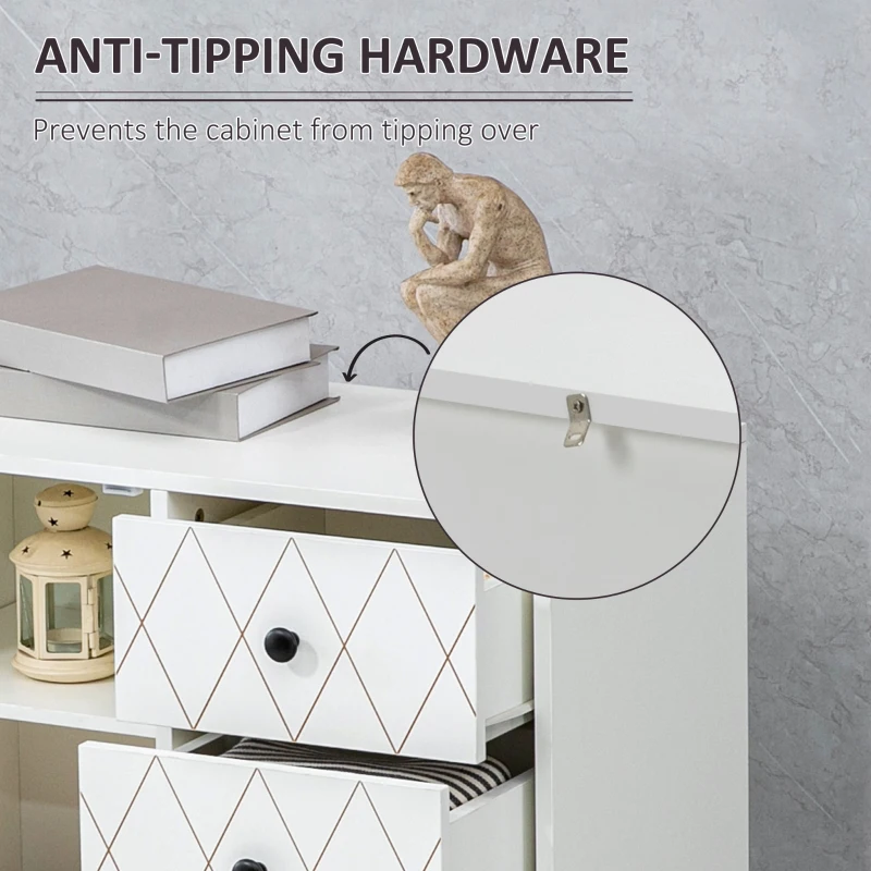 HOMCOM Cassettiera a Rombi con 3 Cassetti e un Armadietto con Ripiano Regolabile, in Acciaio e MDF, 70x35x75 cm, Bianco