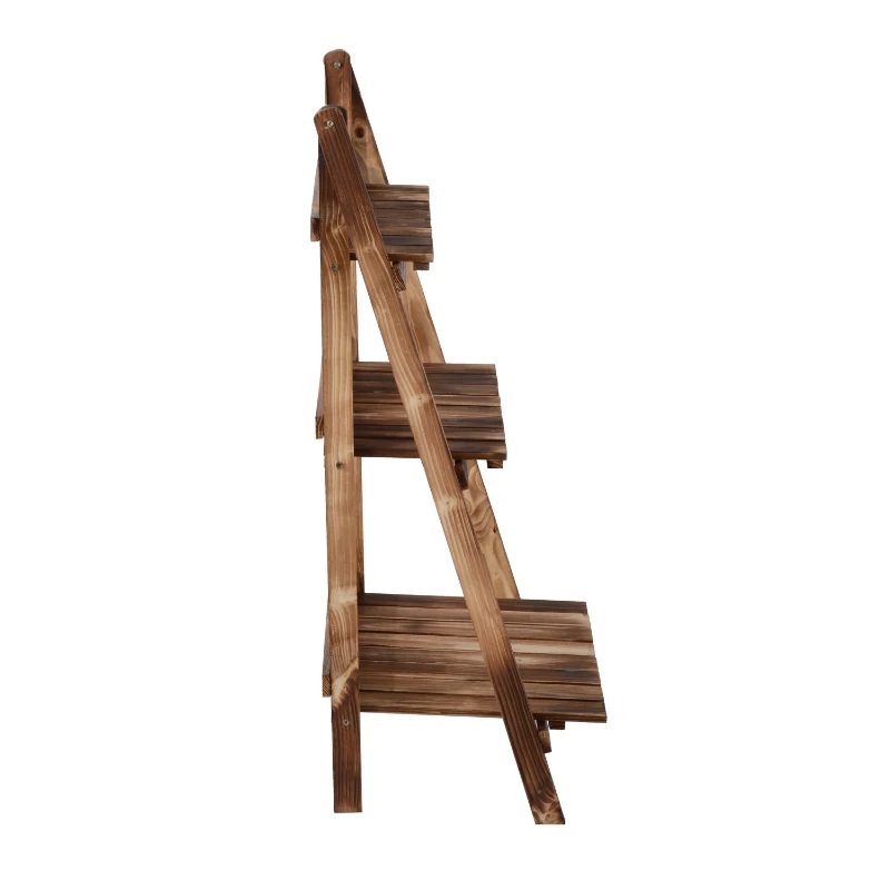 Outsunny Plantenetagere bloementrap bloemenbank plantenrek standaard 3 trappen vurenhout