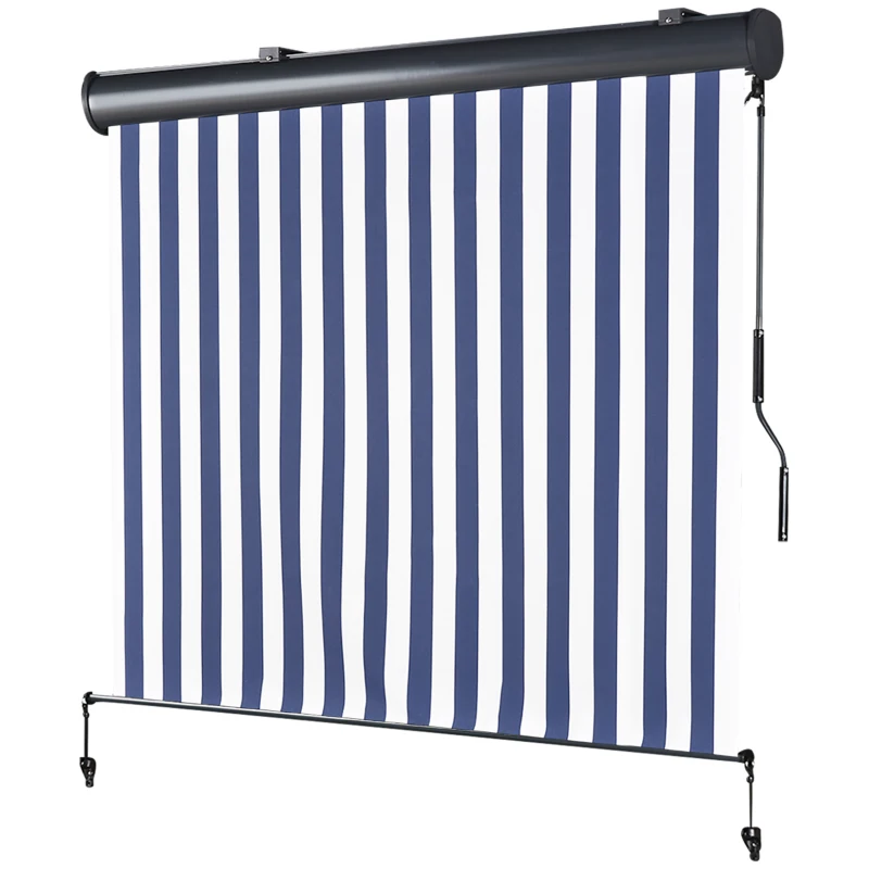 Outsunny Tenda Avvolgibile a Rullo da Esterno, Impermeabile, Funzionamento Manovella, Grigia Bianca e Blu 250 x 200cm