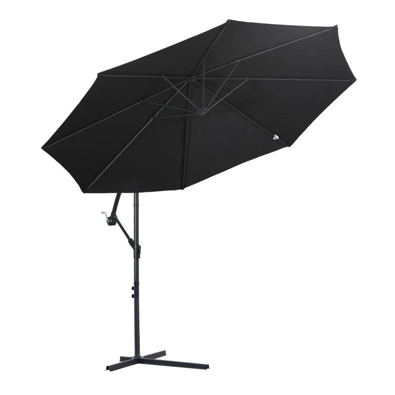 Outsunny afneembare parasol zweefparasol zwengelparasol met handkruk, zwart