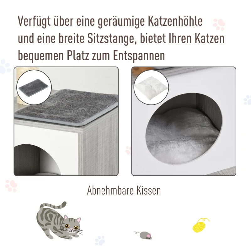 Drapak do ostrzenia pazurów Drapak dla kota Drzewko wspinaczkowe z jaskinią i pluszową poduszką płyta wiórowa E1 szary