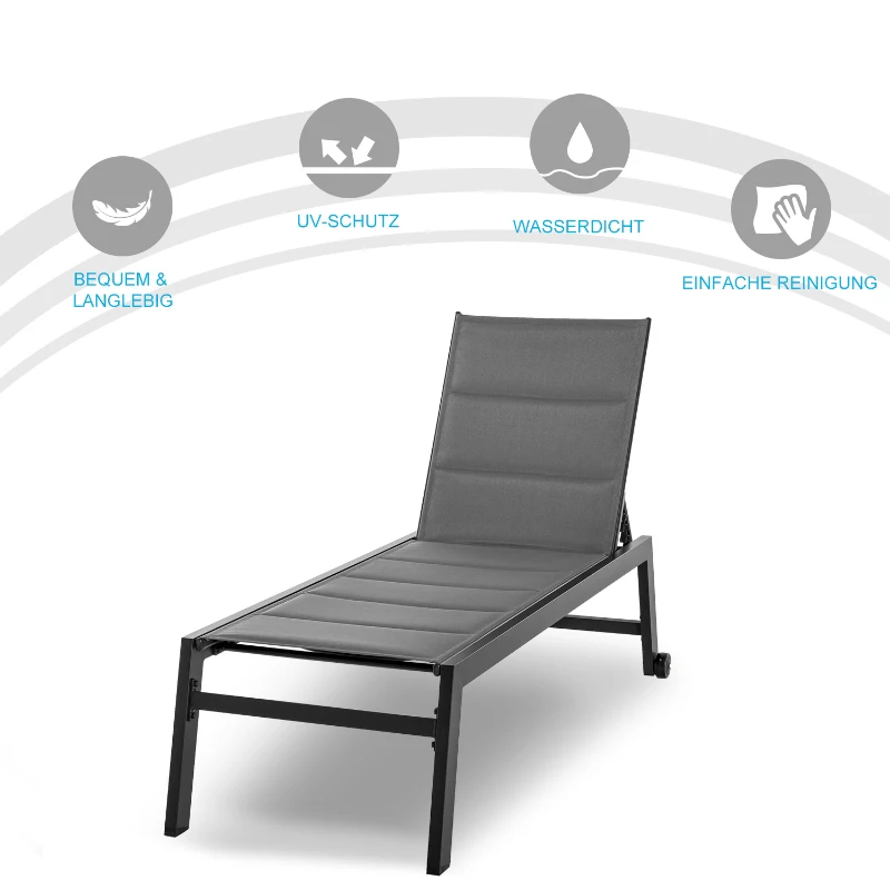 Outsunny leżak aluminiowy leżak ogrodowy leżak relaksacyjny ogrodowy 5-stopniowa regulacja oparcia stal texteline pianka kolor szary 168 x 72 x 102 cm