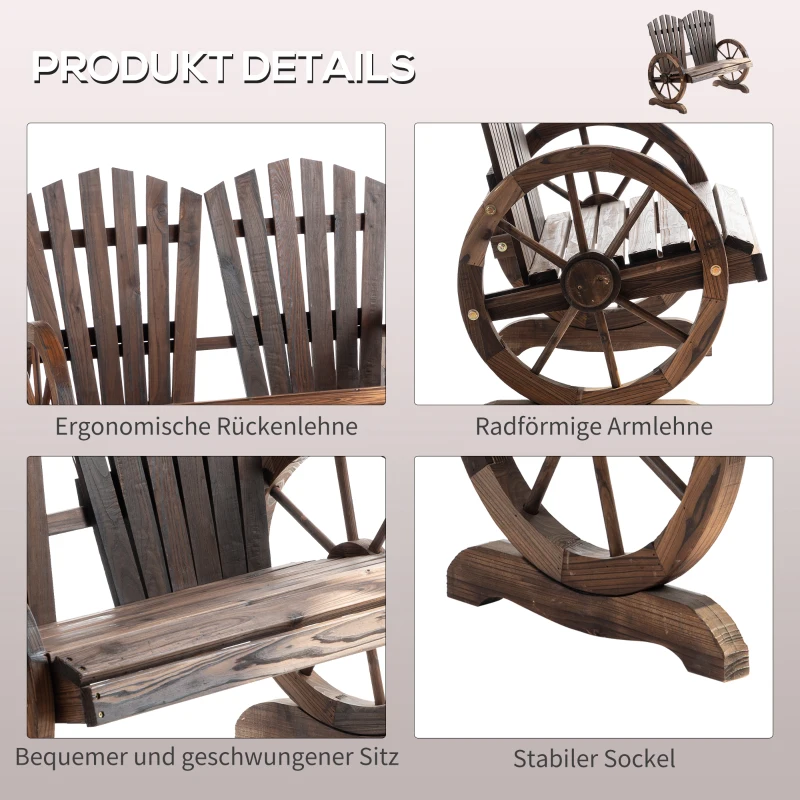 Outsunny Tuinbank van Hout Met Armleuningen Massief Hout 108 Cm voor Tuin Donkerbruin