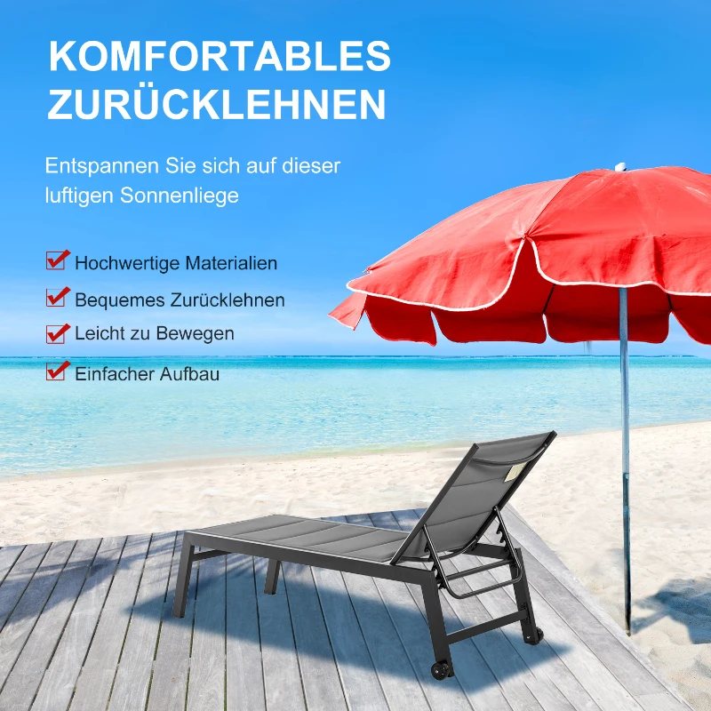 Outsunny leżak aluminiowy leżak ogrodowy leżak relaksacyjny ogrodowy 5-stopniowa regulacja oparcia stal texteline pianka kolor szary 168 x 72 x 102 cm