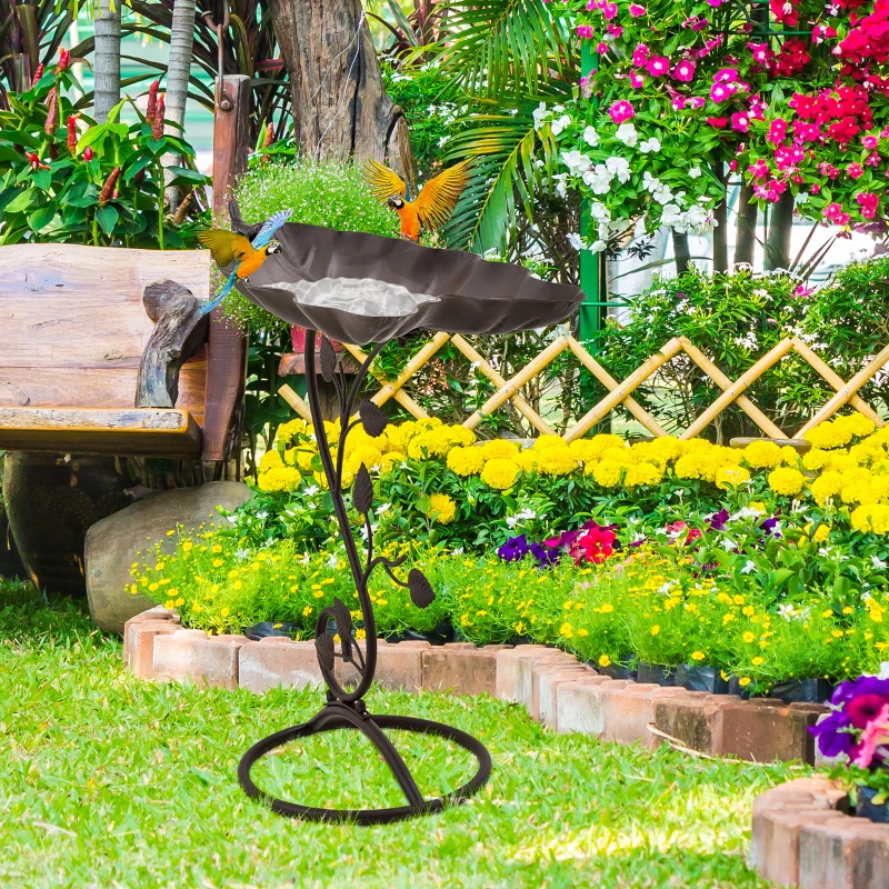 Poidełko dla ptaków Outsunny miska na wodę dla ptaków w kształcie liścia lotosu, wanienka dla ptaków, dekoracja, ogród, ptak, metal, brąz, 38,5 x 31 x 52 cm