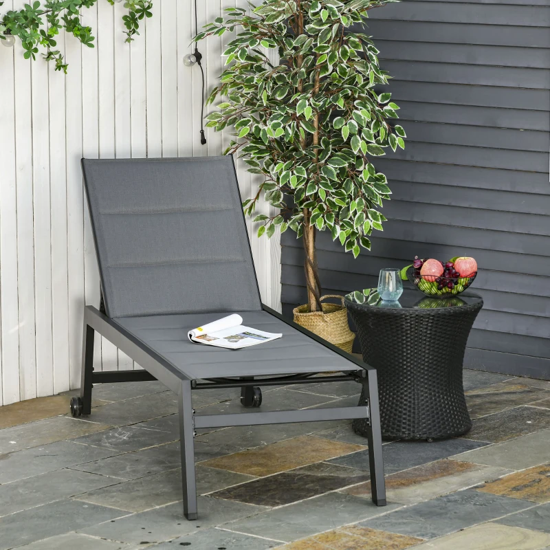 Outsunny leżak aluminiowy leżak ogrodowy leżak relaksacyjny ogrodowy 5-stopniowa regulacja oparcia stal texteline pianka kolor szary 168 x 72 x 102 cm
