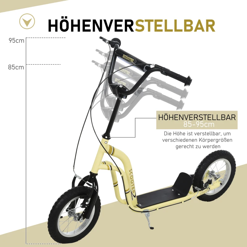 HOMCOM step kinderscooter scooter stadsscooter luchtbanden verstelbaar beige