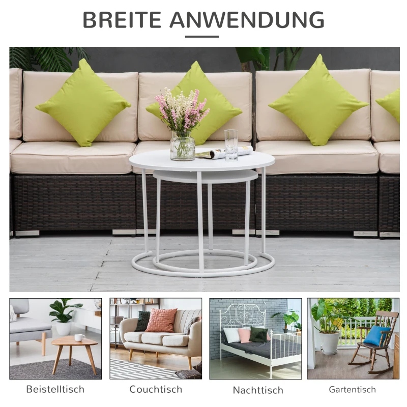 Bijzettafel set van 2 tuin salontafel koffietafel woonkamer metaal wit