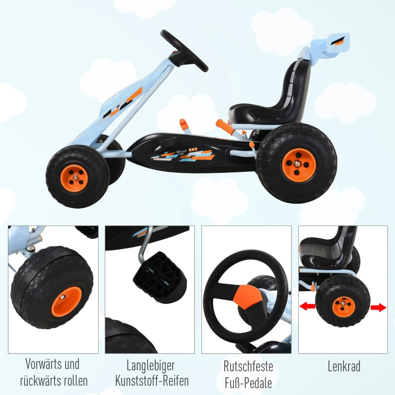 HOMCOM skelter kindervoertuig trapauto met pedalen voor 3-8 jaar staal lichtblauw(m-6)