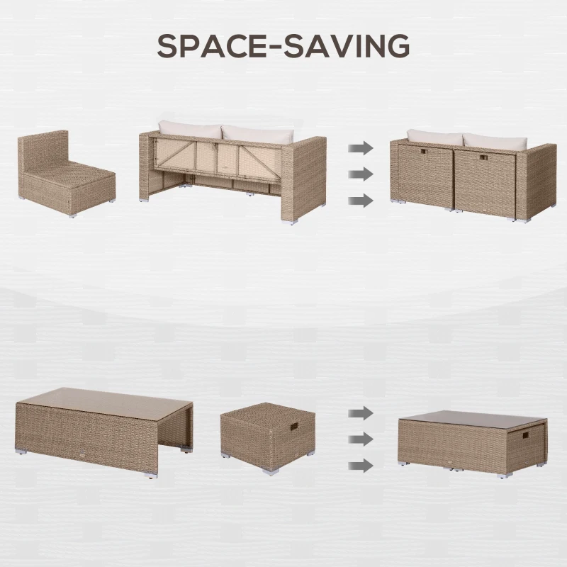 Outsunny Zestaw mebli rattanowych, 6-częściowy komplet stolik z krzesłami, zestaw mebli ogrodowych, stolik, metal, kolor khaki