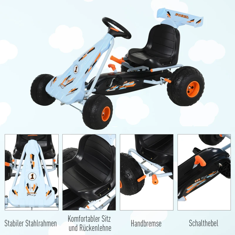 HOMCOM skelter kindervoertuig trapauto met pedalen voor 3-8 jaar staal lichtblauw(m-7)