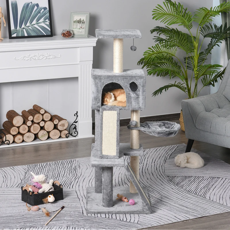 PawHut kattenkrabpaal met sisalpaal klimboom voor katten grijs