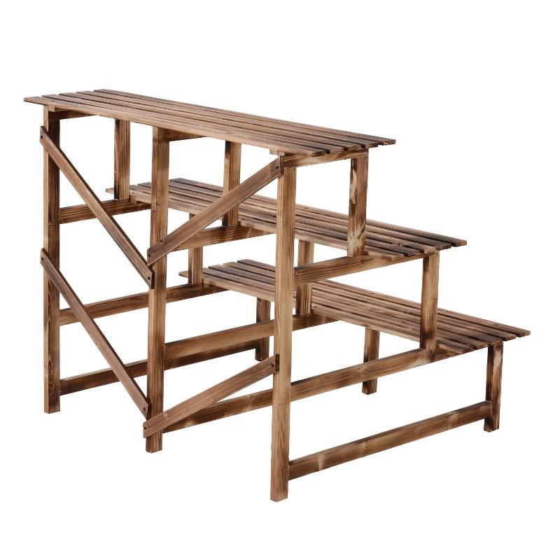 Plantenetagere bloementrap plantenrek bloemenbank standaard 3 trappen vurenhout