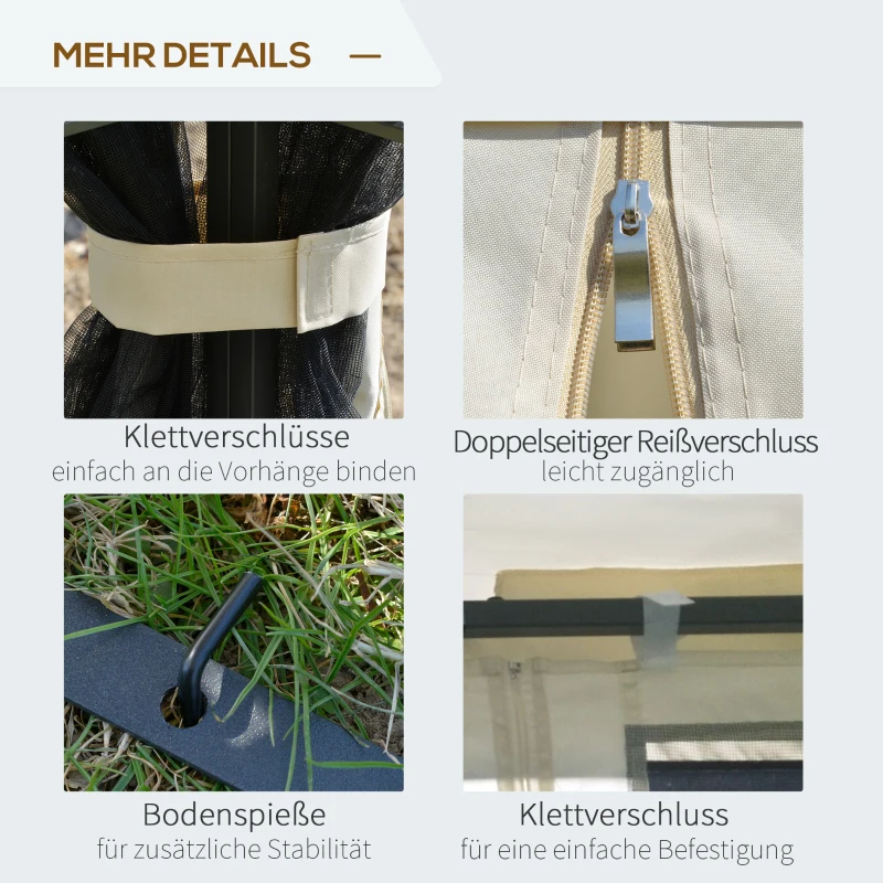 Outsunny tuinprieel met dubbel dak tuinprieel partytent met 4 x zijwand metaal+polyester beige 2,99 x 2,99 x 2,74 m