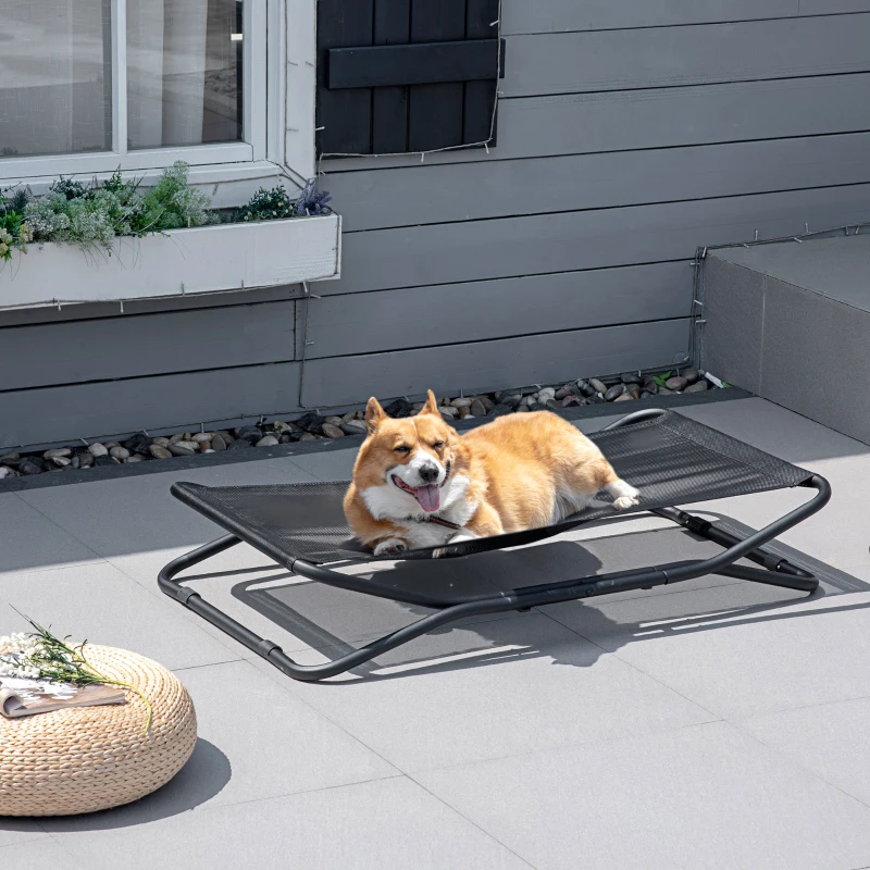 PawHut legowisko dla psa na zewnątrz, podwyższone legowisko dla psa, legowisko dla zwierząt domowych, zewnętrzne, czarne