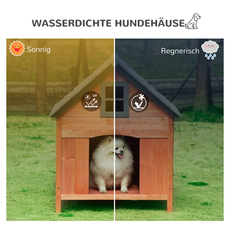 PawHut hondenhok in hutstijl, hondenhok, vurenhout, naturel