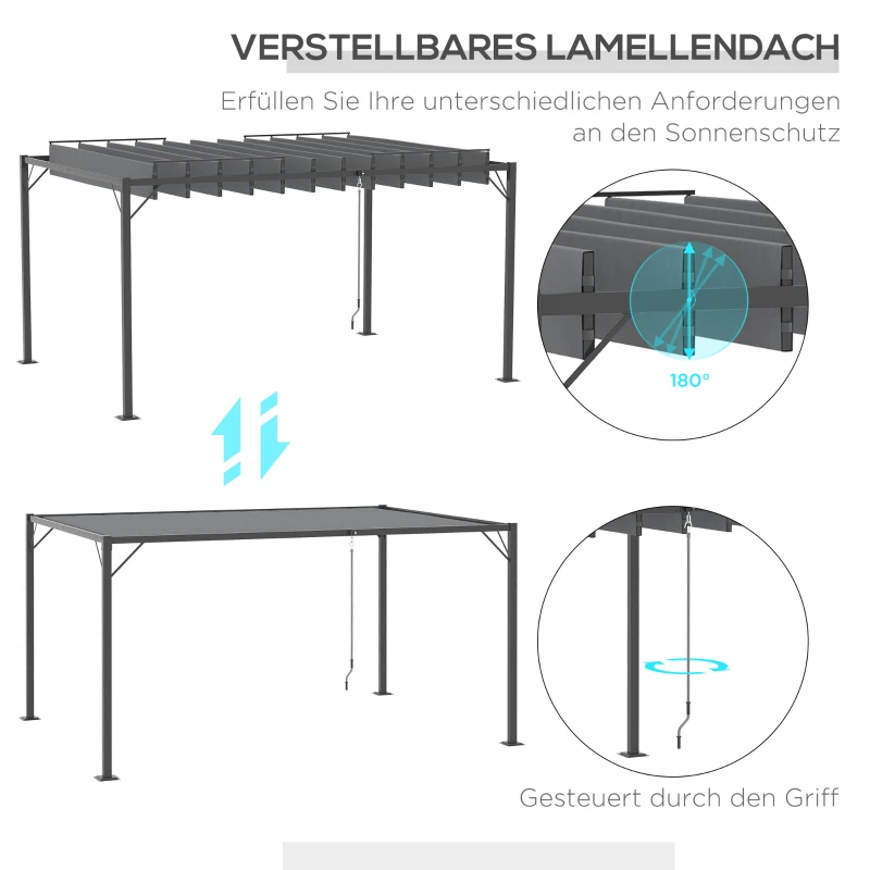 Outsunny partytent met lamellendak, grijs, 4 x 3 x 2 m