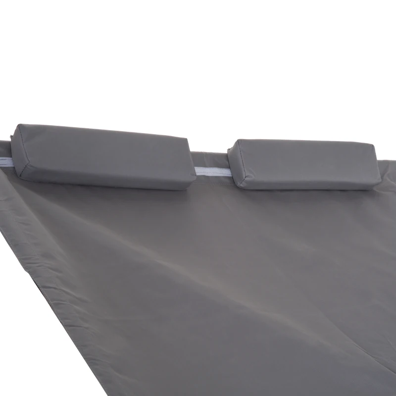 Outsunny Dubbele ligbank ligbed relax lounger met zonnedak rolbaar staal crèmewit / grijs