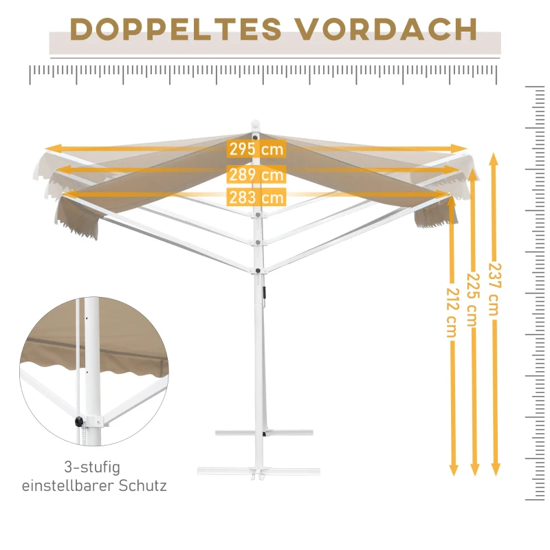 Outsunny Staande luifel met knikarm tuinluifel luifel zwengel crème 2,95 x 2,94 m
