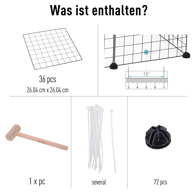 PawHut Ren kleine huisdieren box metalen rooster vele vormen zwart metaal