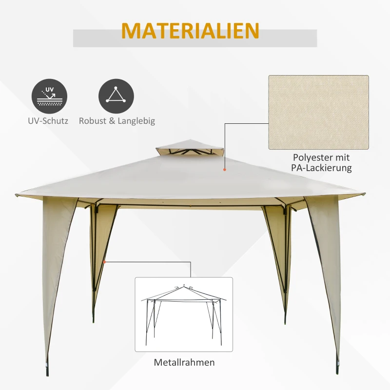 Outsunny paviljoen partytent met dubbel dak 3,5 x 3,5 x 2,7 m partytent staal polyester beige