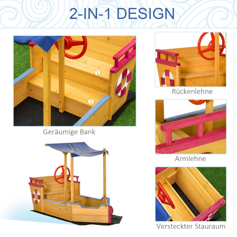 Outsunny zandbak schip design modderbak van hout zeilschip piratenschip voor kinderen 3-8 jaar oranje 160 x 70 x 103 cm