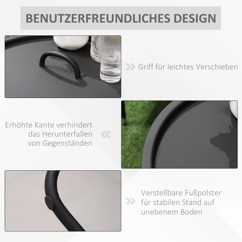 Bijzettafel voor de tuin, salontafel, koffietafel met handgreep metaal zwart