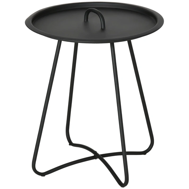 Bijzettafel voor de tuin, salontafel, koffietafel met handgreep metaal zwart