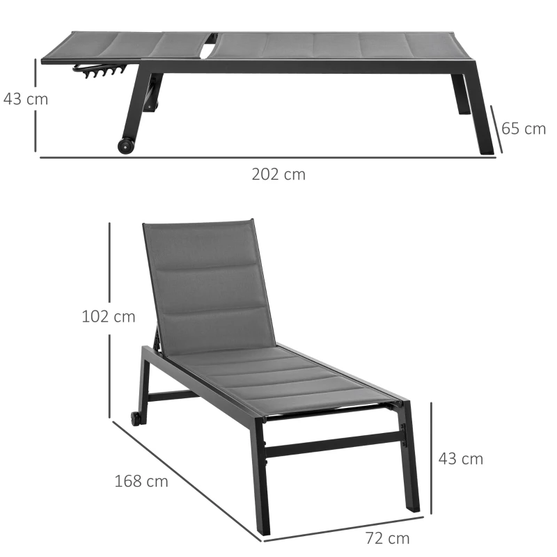 Outsunny leżak aluminiowy leżak ogrodowy leżak relaksacyjny ogrodowy 5-stopniowa regulacja oparcia stal texteline pianka kolor szary 168 x 72 x 102 cm