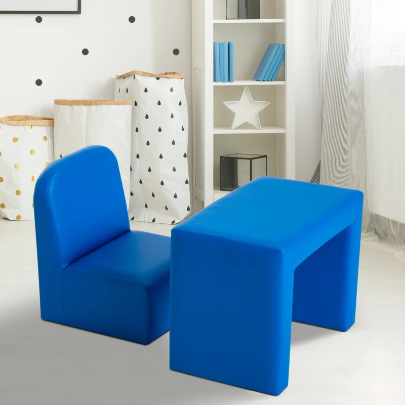 HOMCOM® SOFA DLA DZIECI 2 w 1 STÓŁ I KRZESŁO MINIFOTEL niebieska
