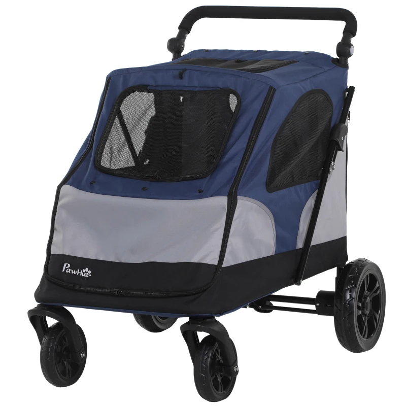 PawHut pet buggy hondenbuggy met 4 wielen hondentrolley voor middelgrote en grote honden opvouwbaar Oxford blauw + zwart 104,5 x 68,5 x 110 cm