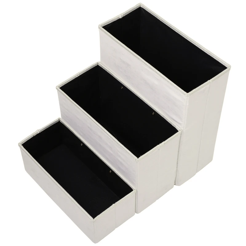 PawHut® SCHODY DLA ZWIERZĄT DOMOWYCH SCHODKI PODEST DLA KOTA SKŁADANY SCHOWEK MDF biały 40 x 54 x 48 cm