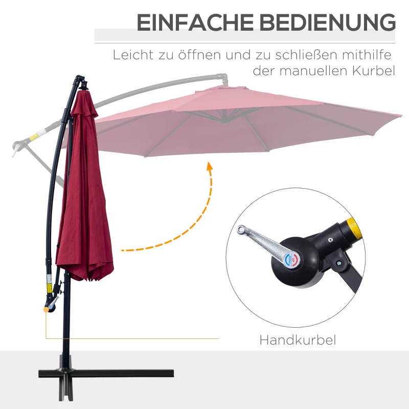 Parasol przeciwsłoneczny odpinany parasol na wysięgniku parasol na korbkę z korbką ręczną czerwony