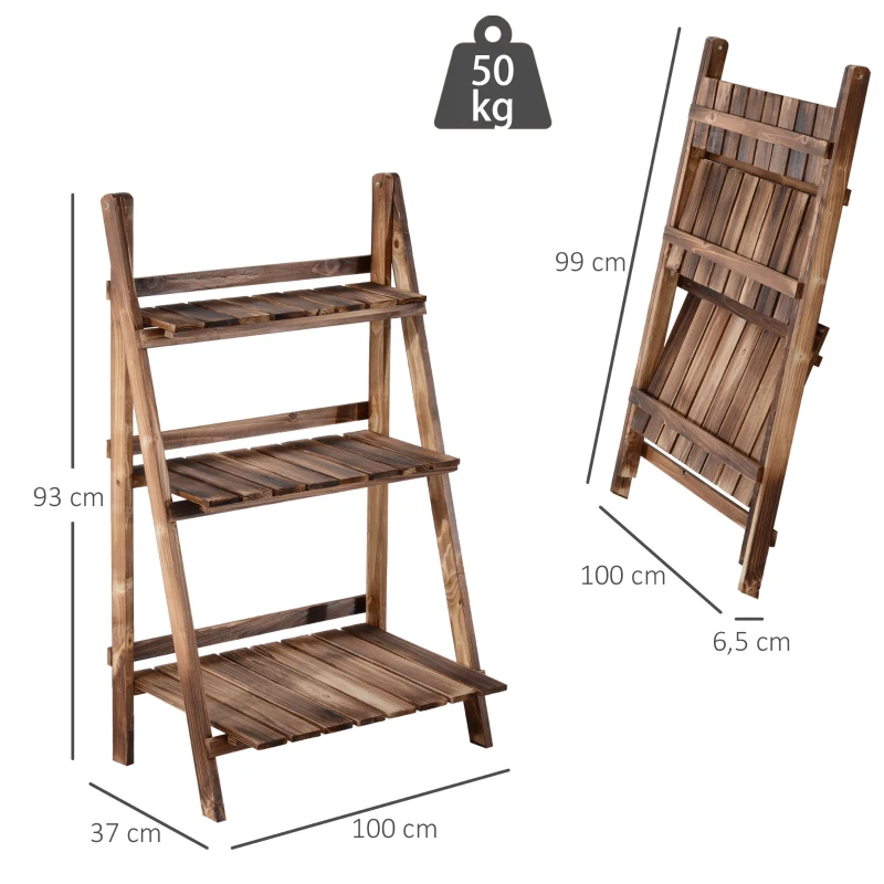 Outsunny Plantenetagere bloementrap bloemenbank plantenrek standaard 3 trappen vurenhout