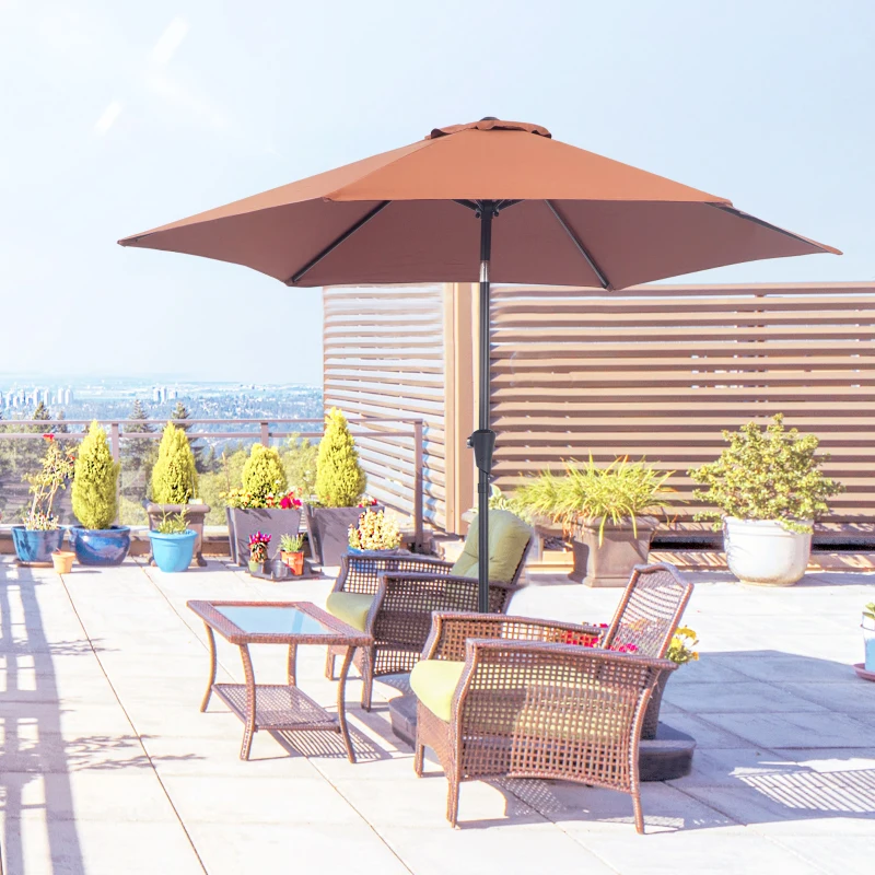 Outsunny Opvouwbare Paraplu Parasol Tuinparaplu Marktparaplu met Handslinger Aluminium 180/㎡ Polyester Crème 2.7 x 2.35 m