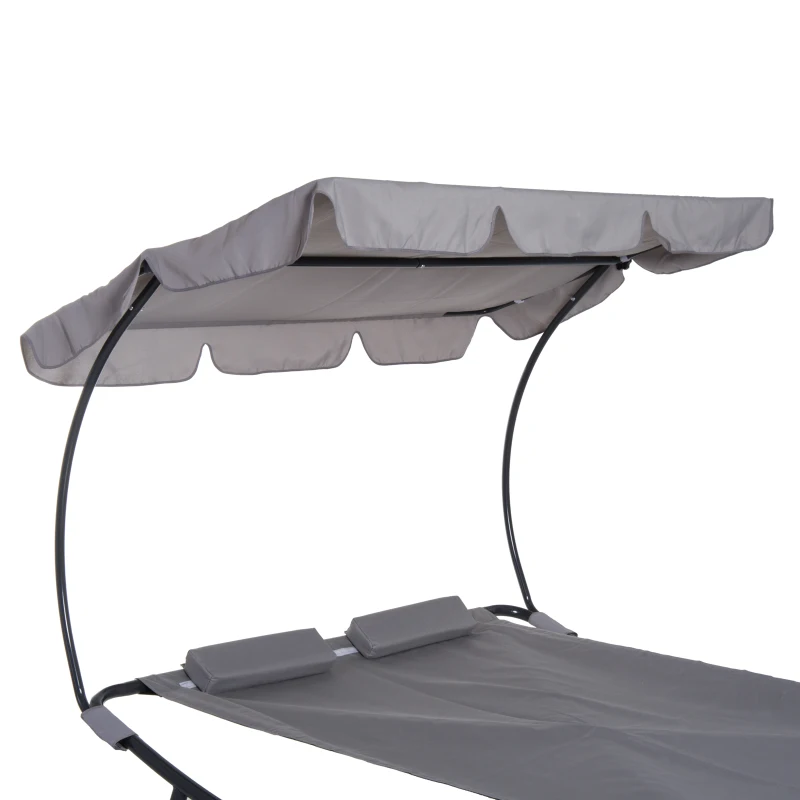 Outsunny Dubbele ligbank ligbed relax lounger met zonnedak rolbaar staal crèmewit / grijs