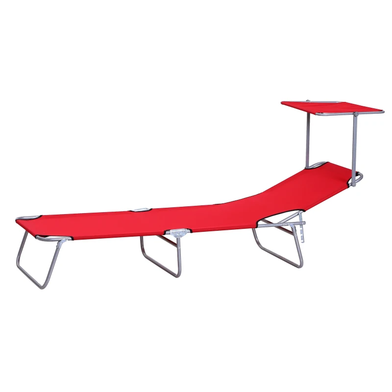 Outsunny Klapbare ligstoel met zonnescherm, verstelbare rugleuning, metalen frame, 187 x 58 x 36 cm, rood