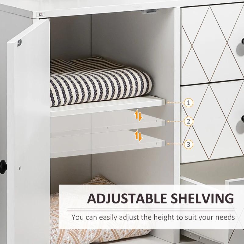 HOMCOM Cassettiera a Rombi con 3 Cassetti e un Armadietto con Ripiano Regolabile, in Acciaio e MDF, 70x35x75 cm, Bianco