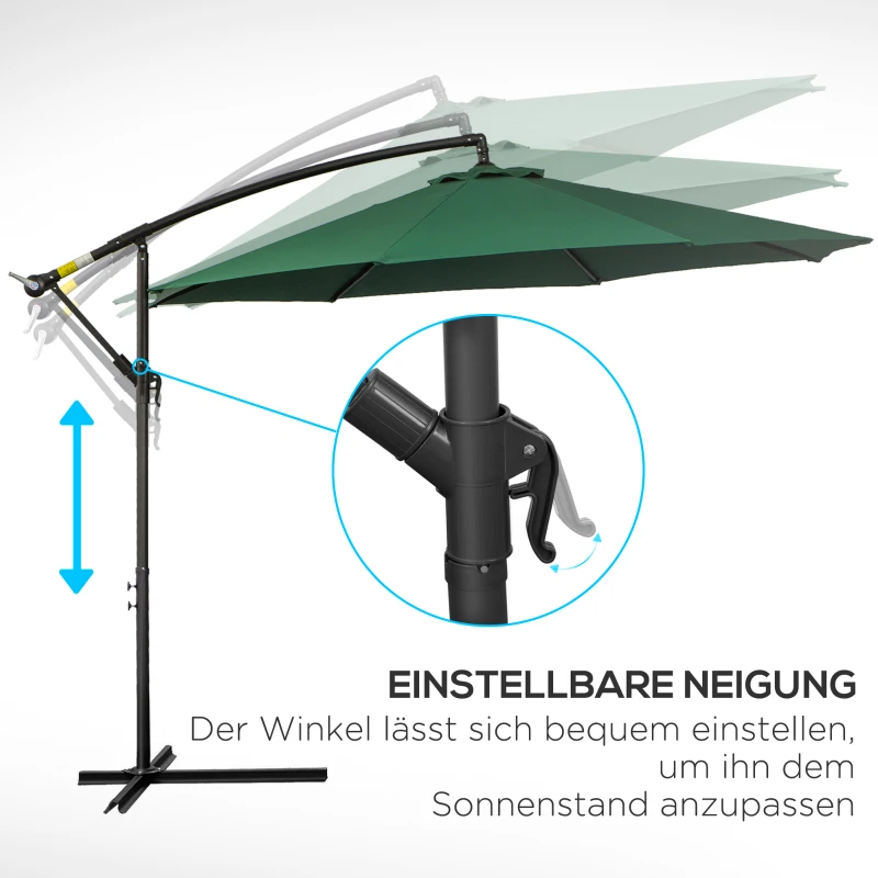 Outsunny Parasol met Handzwengel Weerbestendig 3 m x 3 m x 2,5 m XXL Groen