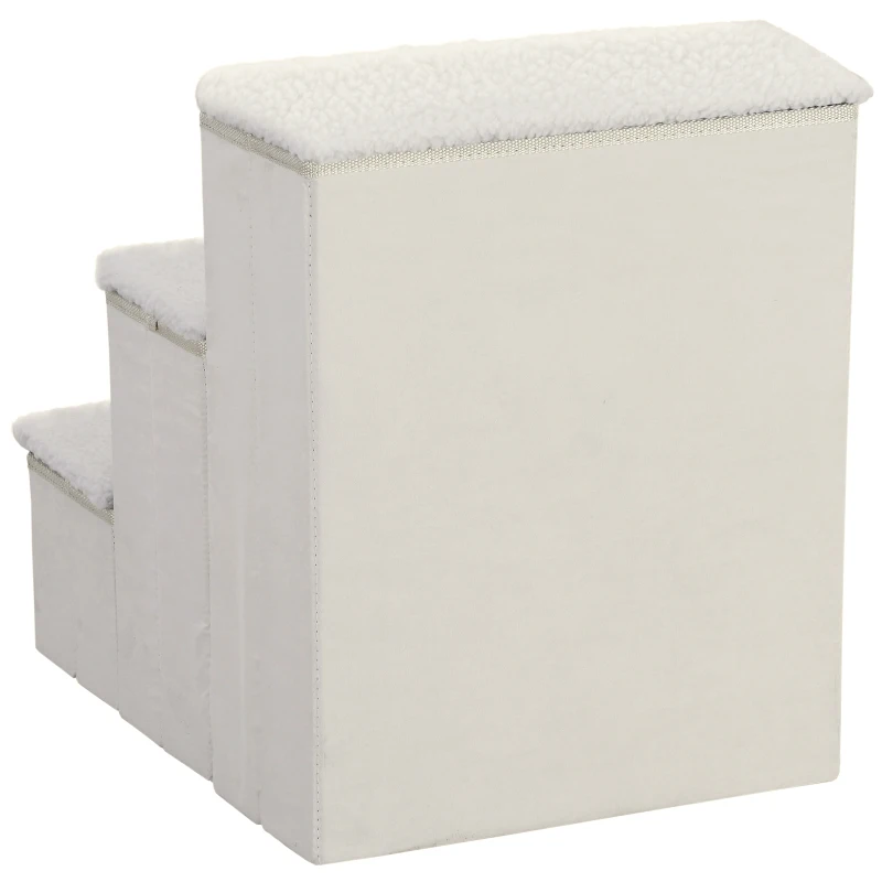 PawHut® SCHODY DLA ZWIERZĄT DOMOWYCH SCHODKI PODEST DLA KOTA SKŁADANY SCHOWEK MDF biały 40 x 54 x 48 cm