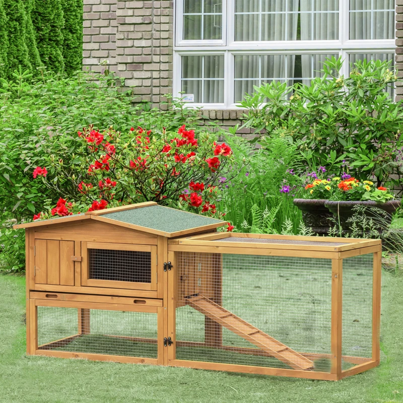 Ruim PawHut Dierenverblijf voor Kleine Dieren met Weerbestendig Asfaltdak en Handige Accessoires, Oranje, 156 x 58 x 68 cm