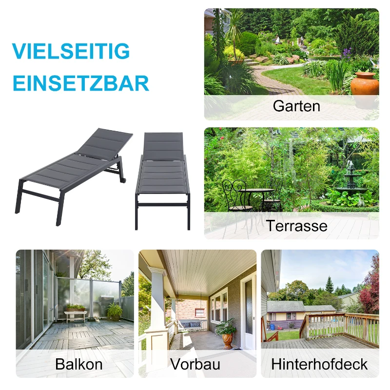 Outsunny leżak aluminiowy leżak ogrodowy leżak relaksacyjny ogrodowy 5-stopniowa regulacja oparcia stal texteline pianka kolor szary 168 x 72 x 102 cm