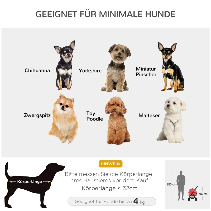PawHut opvouwbare hondenbuggy rood 67 x 45 x 96 cm