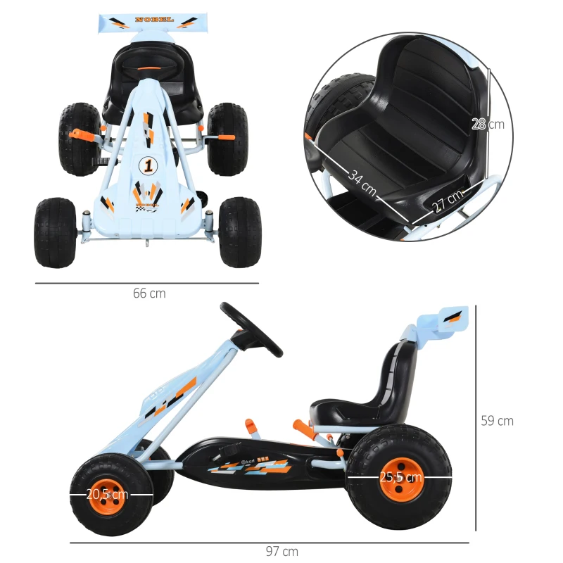 HOMCOM skelter kindervoertuig trapauto met pedalen voor 3-8 jaar staal lichtblauw(m-3)