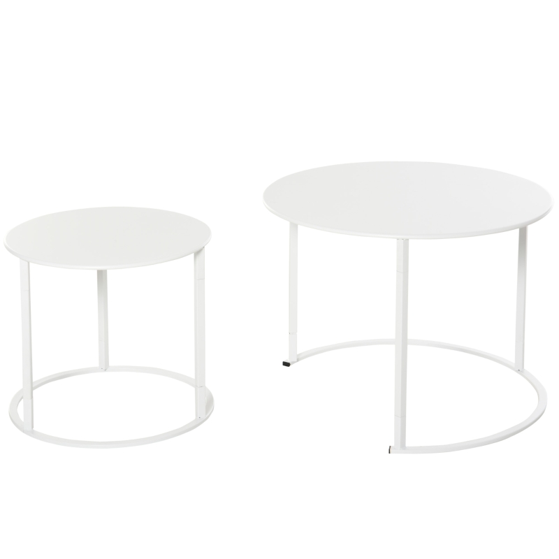 Bijzettafel set van 2 tuin salontafel koffietafel woonkamer metaal wit