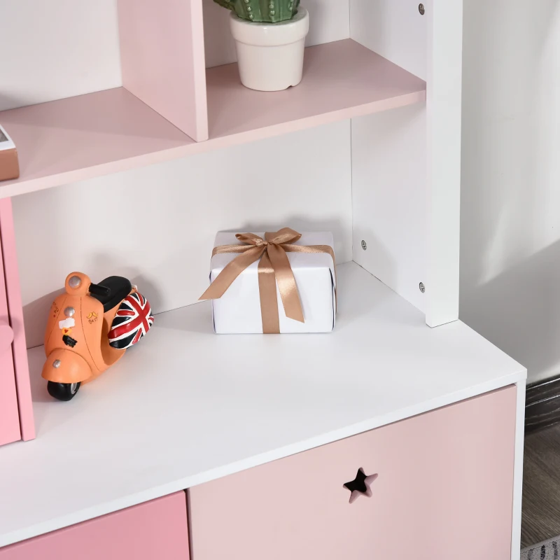 HOMCOM kinderkast vrijstaande kast boekenkast decoratieve kast voor meisjes 4 vakken roze