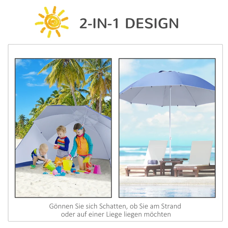 Outsunny 2-in-1 strandscherm zonnescherm strandtent windscherm 210 cm